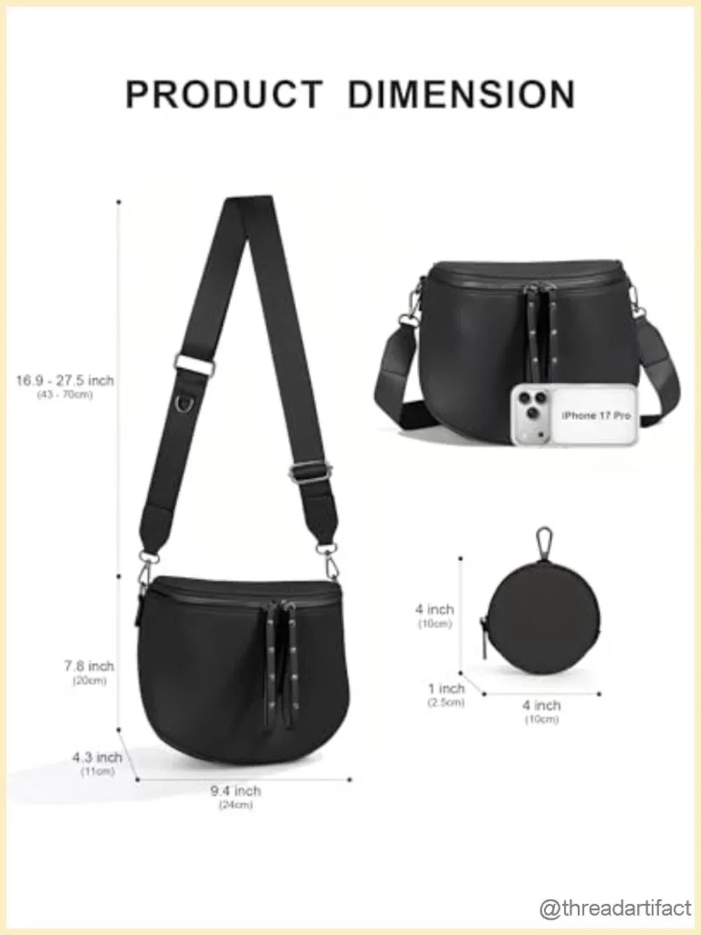 Large Vegan Leather Crossbody Bum Bag with Coin Purse Detachable Strap